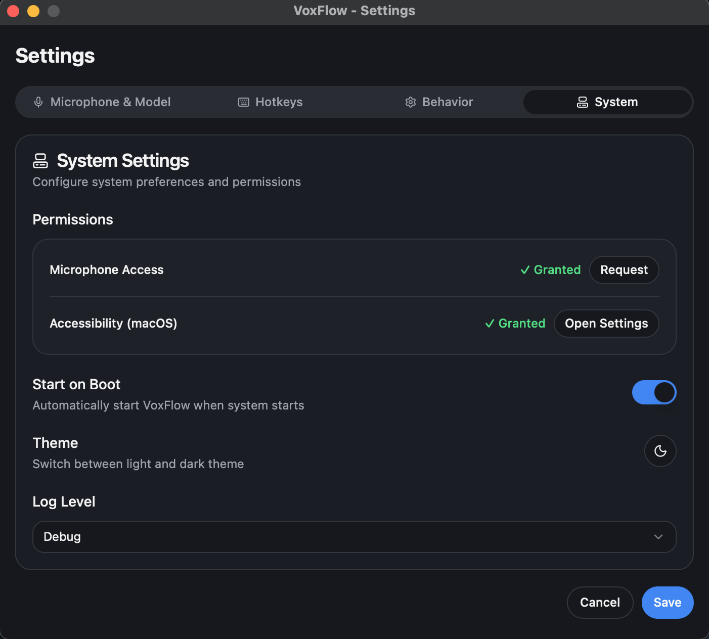 System Settings Interface